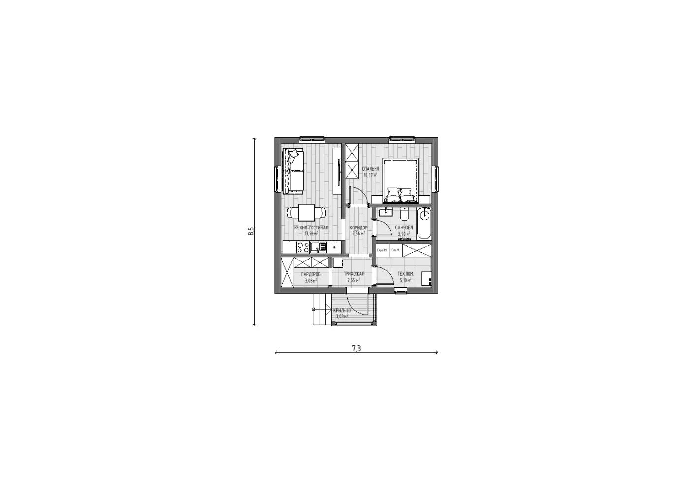 Планировка проекта уютный 42, 1 этаж