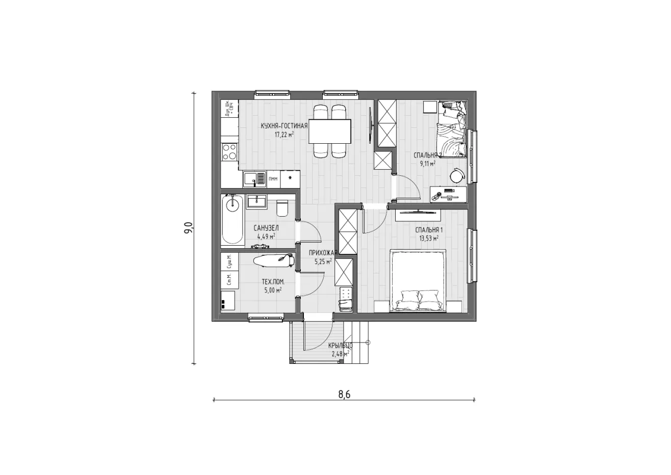 Планировка уютный 54 1 этаж