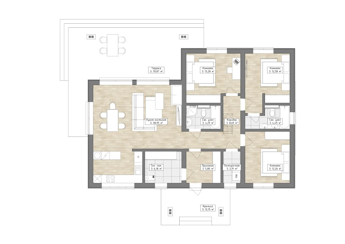 Планировка Бари (ГБ-М-33) 1 этаж
