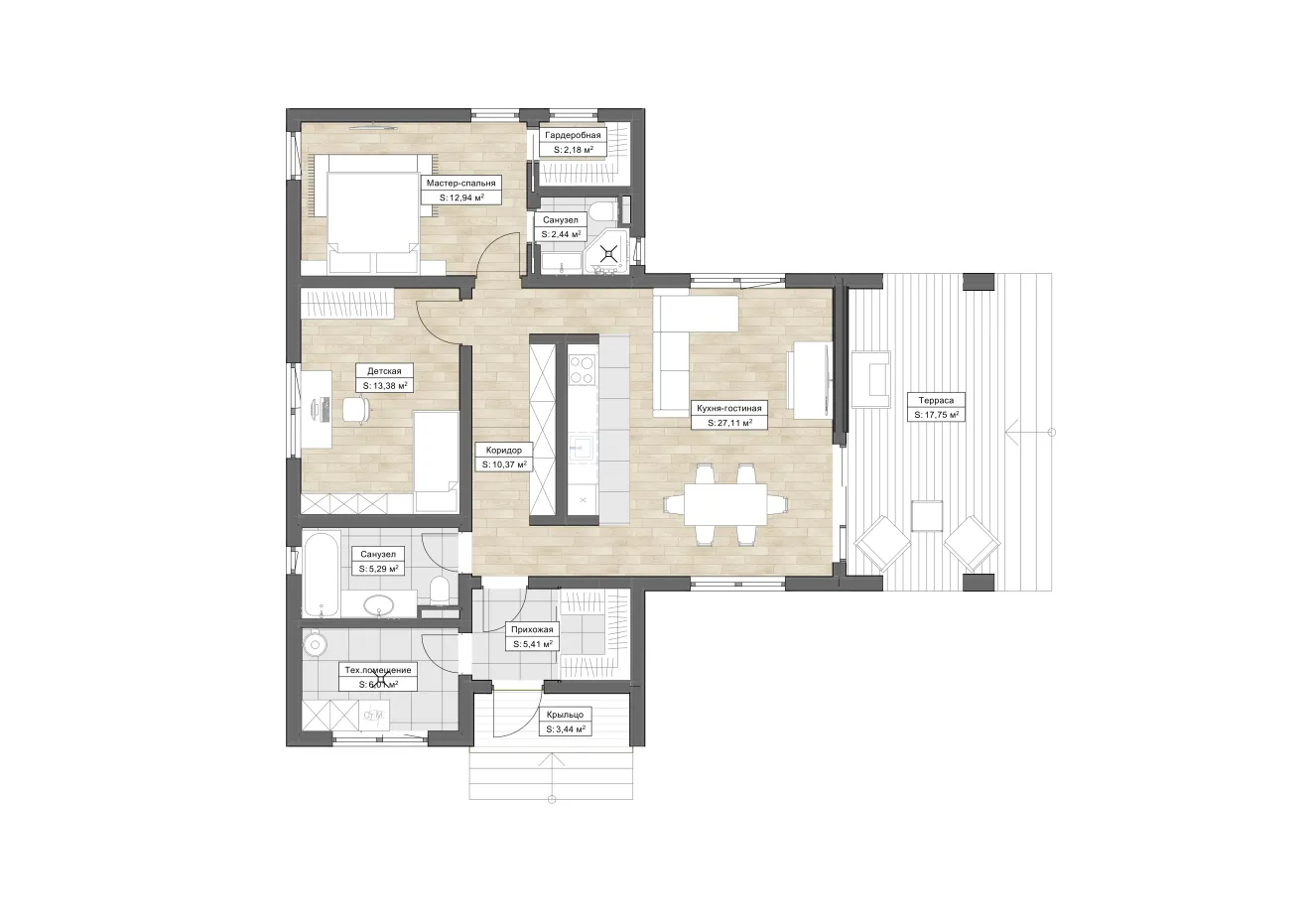 Планировка Лунд (КС-S-05) 1 этаж