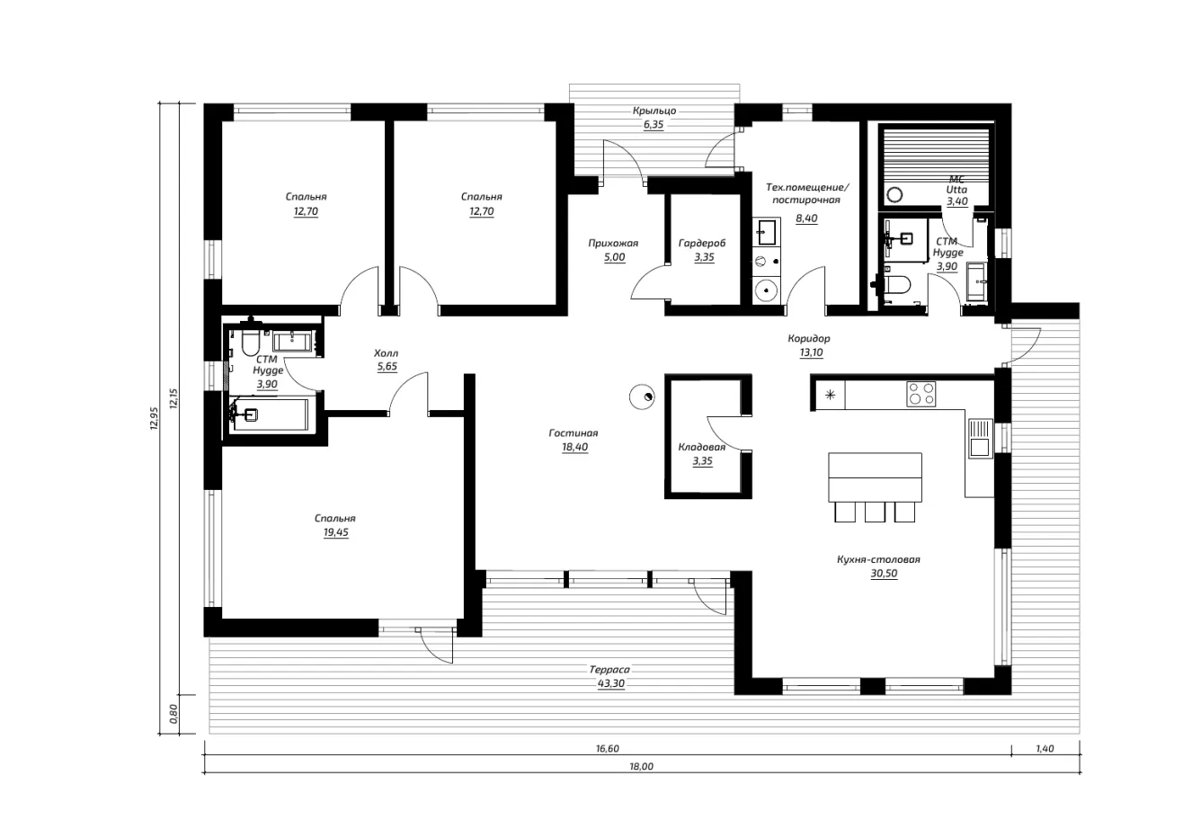 Планировка Дания 140 1 этаж
