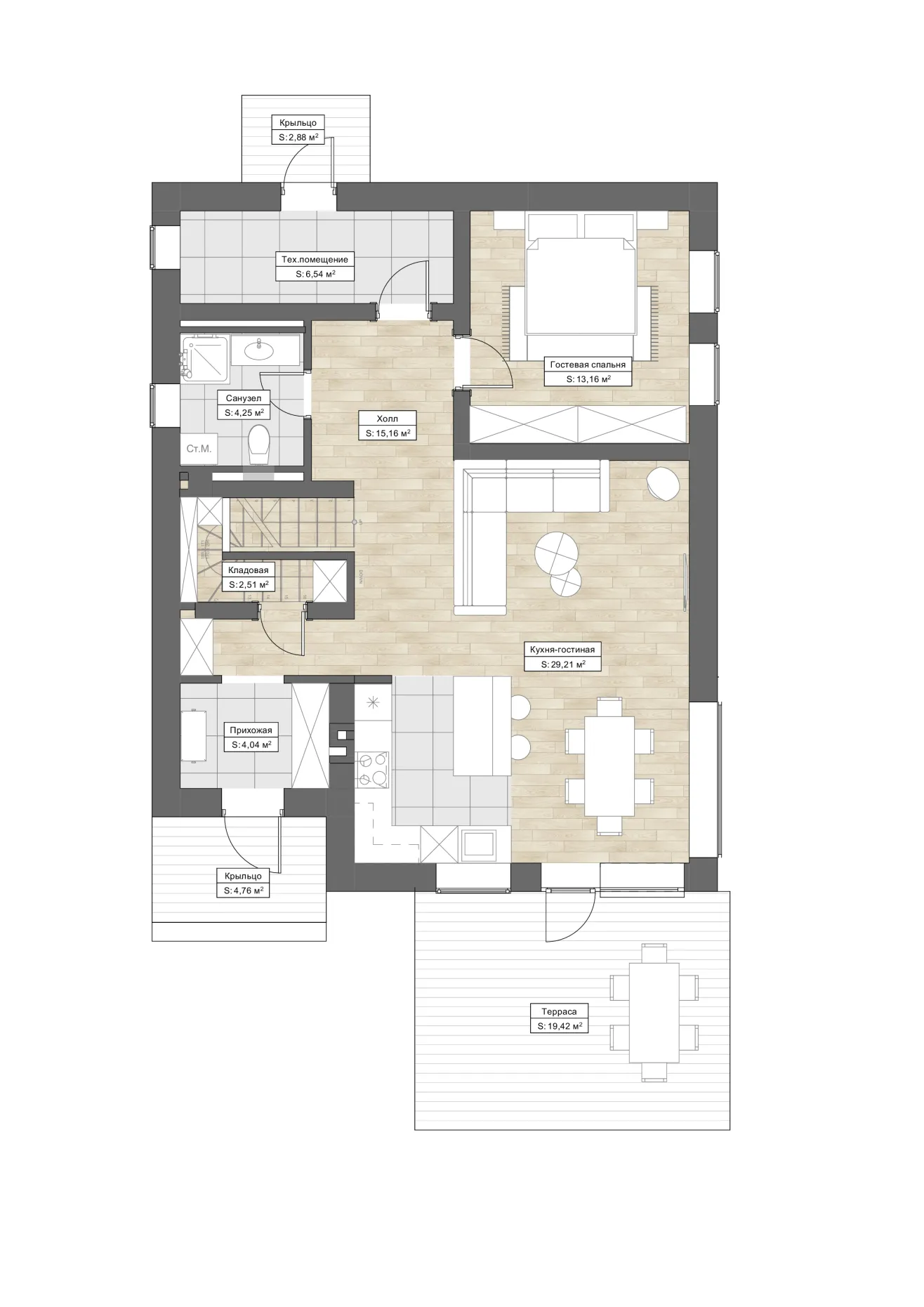 Планировка Монреаль (ГБ-М-06) 1 этаж