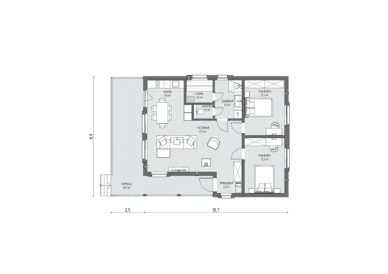 Планировка МОНЕ 75 1 этаж
