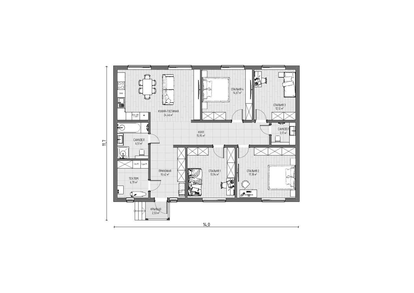 Планировка проекта уютный 126, 1 этаж