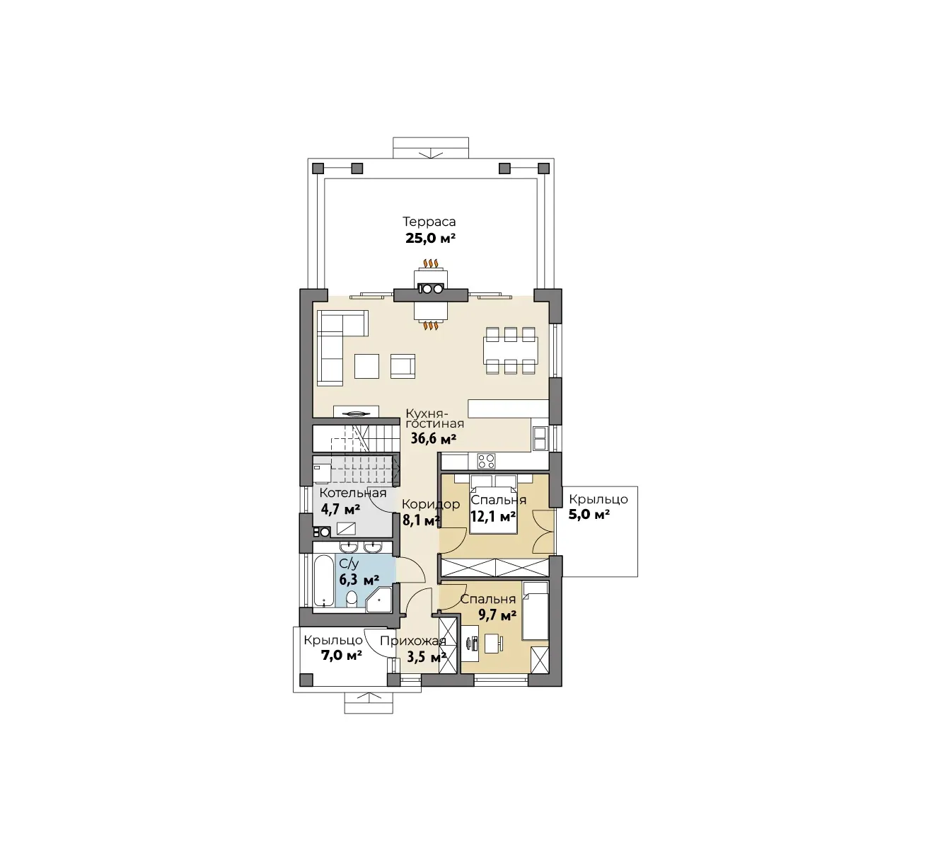 Планировка Берген (ГБ-М-25) 1 этаж