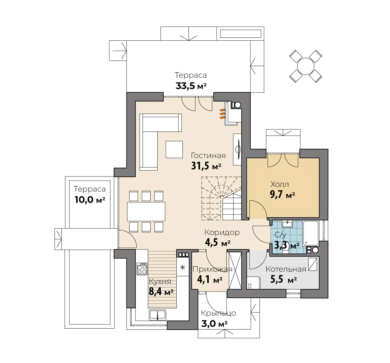 Планировка Антеб (КР-М-32) 1 этаж